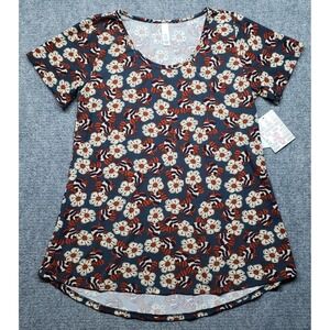 LulaRoe Classic T-Shirt Womens S Multicolor Floral Round Neck Short Sleeve New